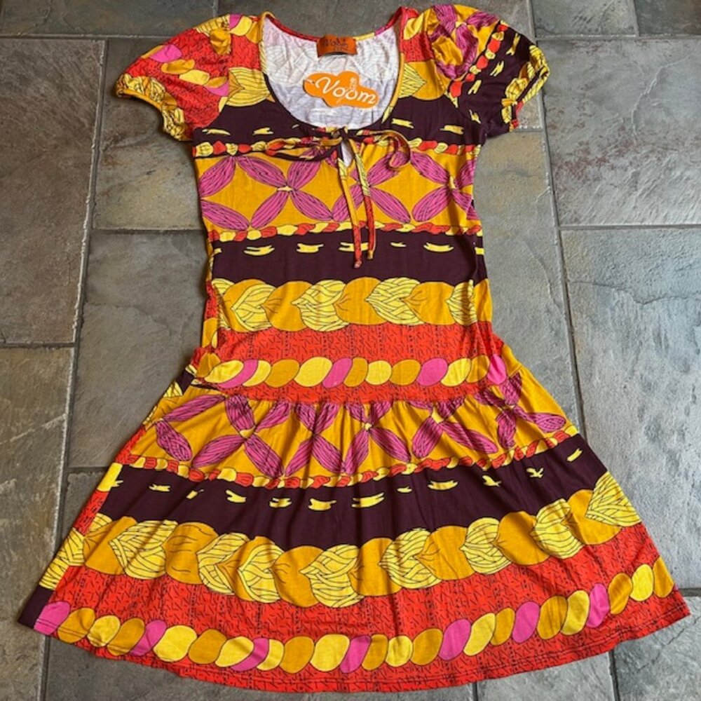 Voom by Joy Han Puffed Short-Sleeve Bold Vibrant Summer Dress Women's Size (2-4)